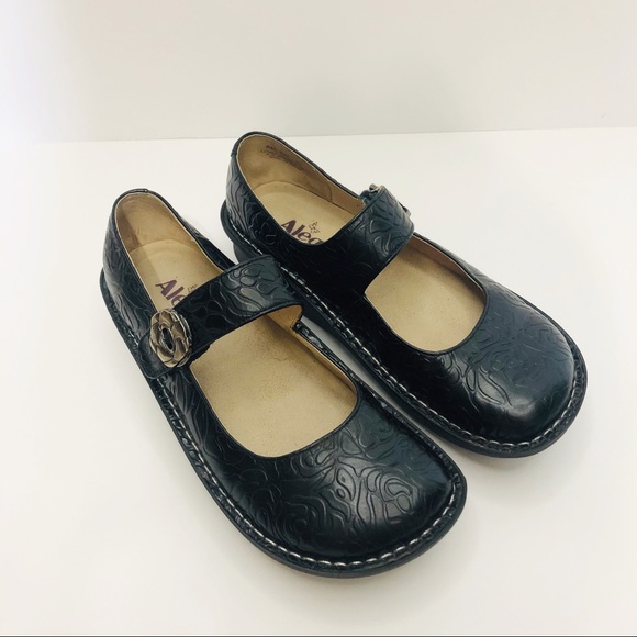 Alegria Shoes - Alegria Paloma Black Embossed Rose Mary Janes Sz 8
